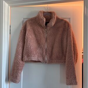 Timing Plush Zip-Up Cropped Cardigan in Dusty Rose